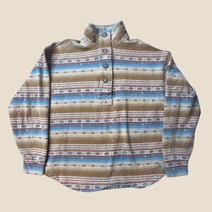 Ariat Pullover Women S Southwestern Geometric Blue Brown Mock Neck Button Top